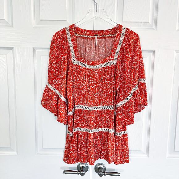 Free People Talk About It Tunic Top Coral Pop - Picture 3 of 8